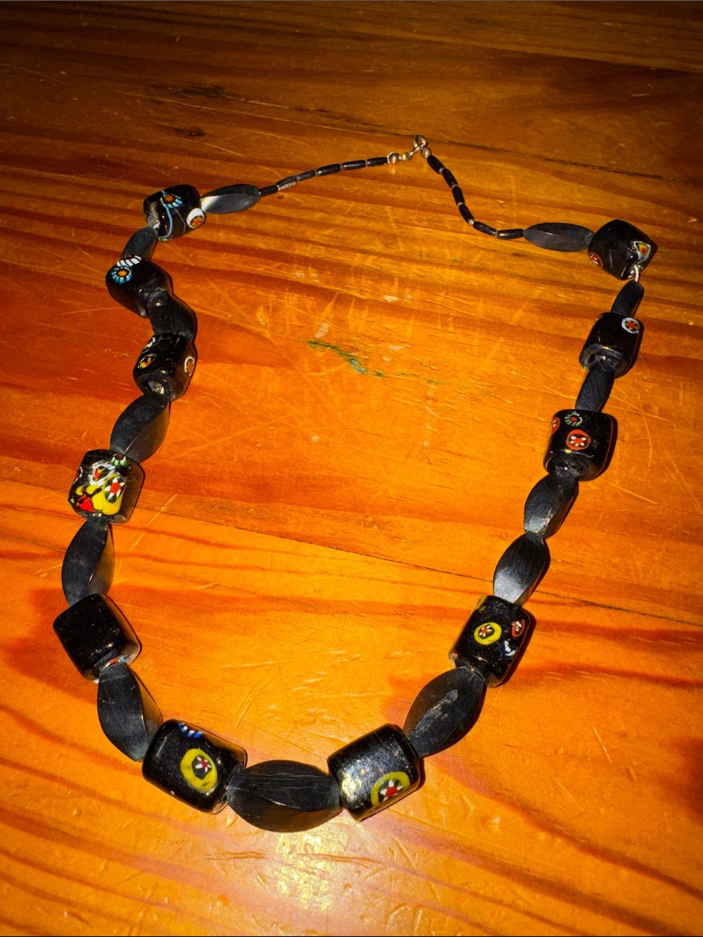 Handmade Black Millefiori Glass Bead Necklace